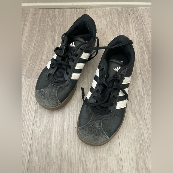 Adidas Black Leather Shoes with White Stripes - Picture 2 of 6